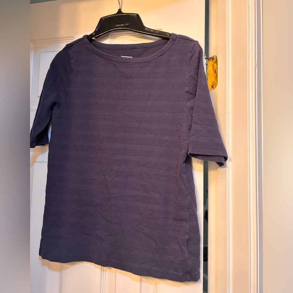 ☀️3/$10☀️ Charter Club Women's perfectly soft Pima Deep Blue Short Sleeve Top M